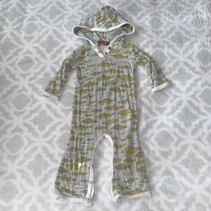 Milkbarn Green and White Fish Print Footie 6-12m